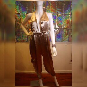 Gold Metallic Halter Jumpsuit